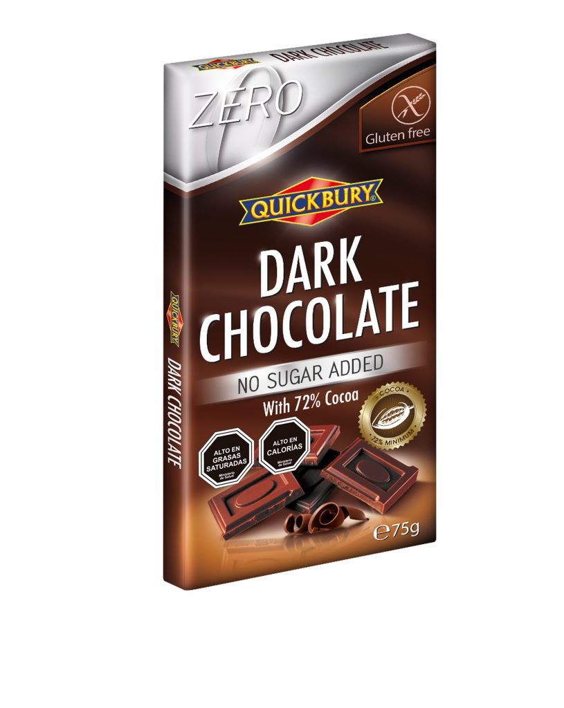 Chocolate Sin Azucar Añadida Sin Gluten Quickbury Amargo 72% 75 gr